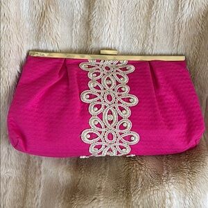 Lilly Pulitzer Opening Night Clutch Pink with Gold Accents